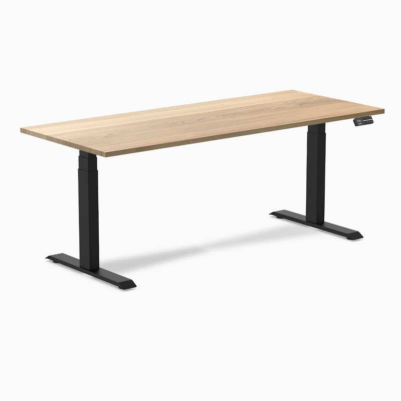 Desky Dual Hardwood Sit Stand Desk 180cm White Ash Desktop and Matte Black Frame