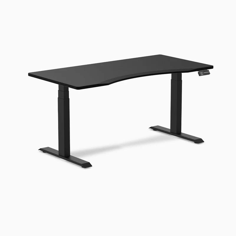 Desky Dual Ergo Edge Sit Stand Desk 150cm Black Desktop and Matte Black Frame