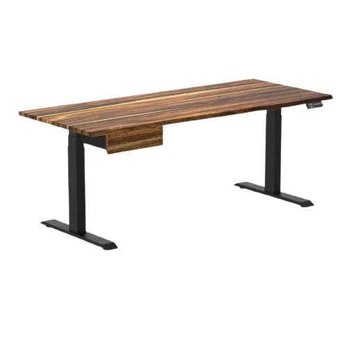 Desky Dual Hardwood Standing Desk With Drawer 150cm Black Ash Desktop and Matte Black Frame