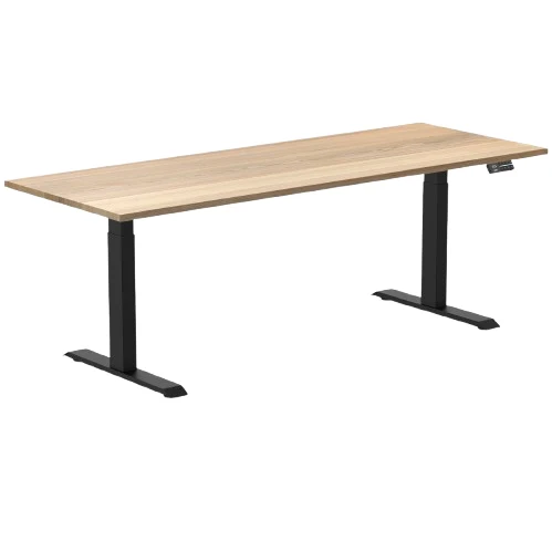 Desky Dual Hardwood Sit Stand Desk 200cm White Ash Desktop and Matte Black Frame