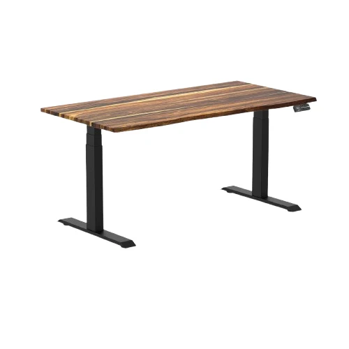 Desky Dual Hardwood Sit Stand Desk 150cm (Pheasantwood Desktop/Matte Black Frame)