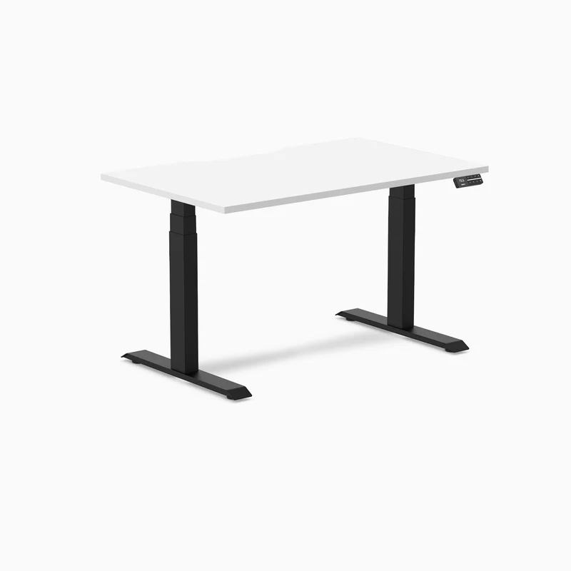 Desky Dual Scalloped Melamine Sit Stand Desk - White / 1200x750mm / Matte Black