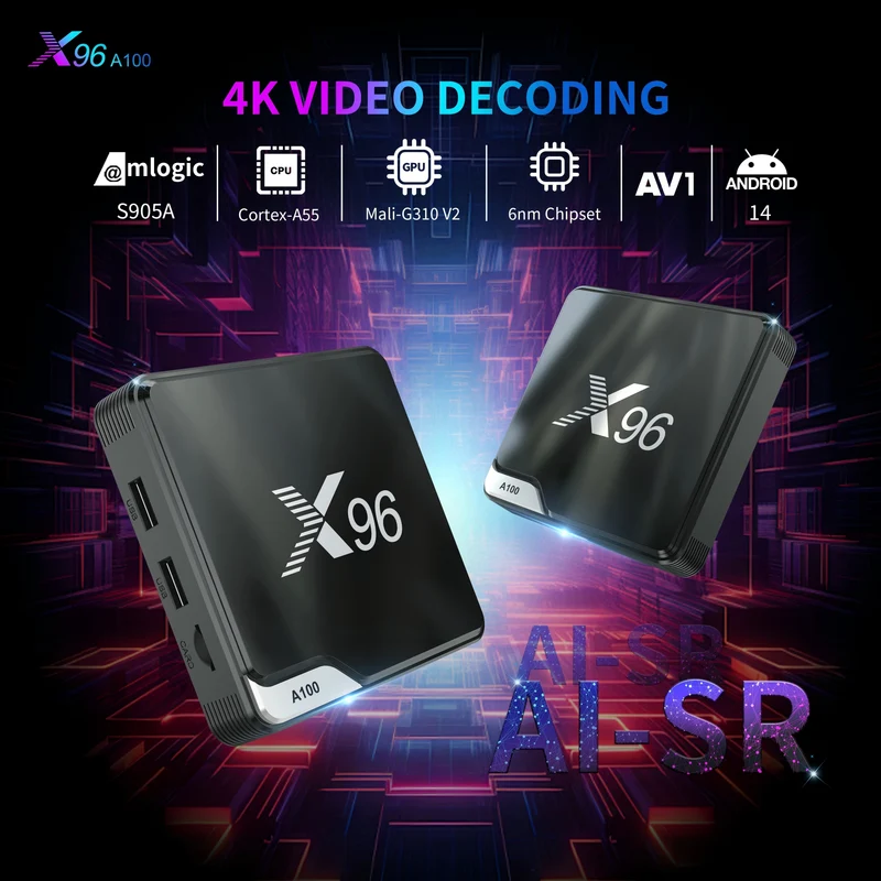 X96 A100 SET BOX Factory Amlogic S905A Android 14 2T2R WIFI 6 4K Android TV Box Big BT Rcu con funzione di apprendimento
