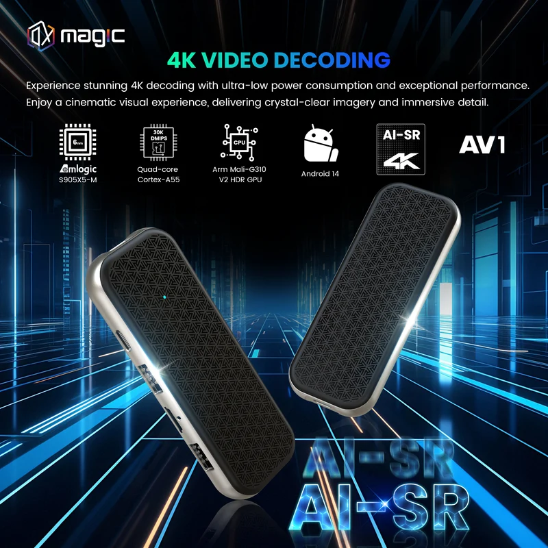 Amlogic S905X5M Quad Core AI-SR Android 14 TV Stick di nuova generazione 4K Android TV Stick