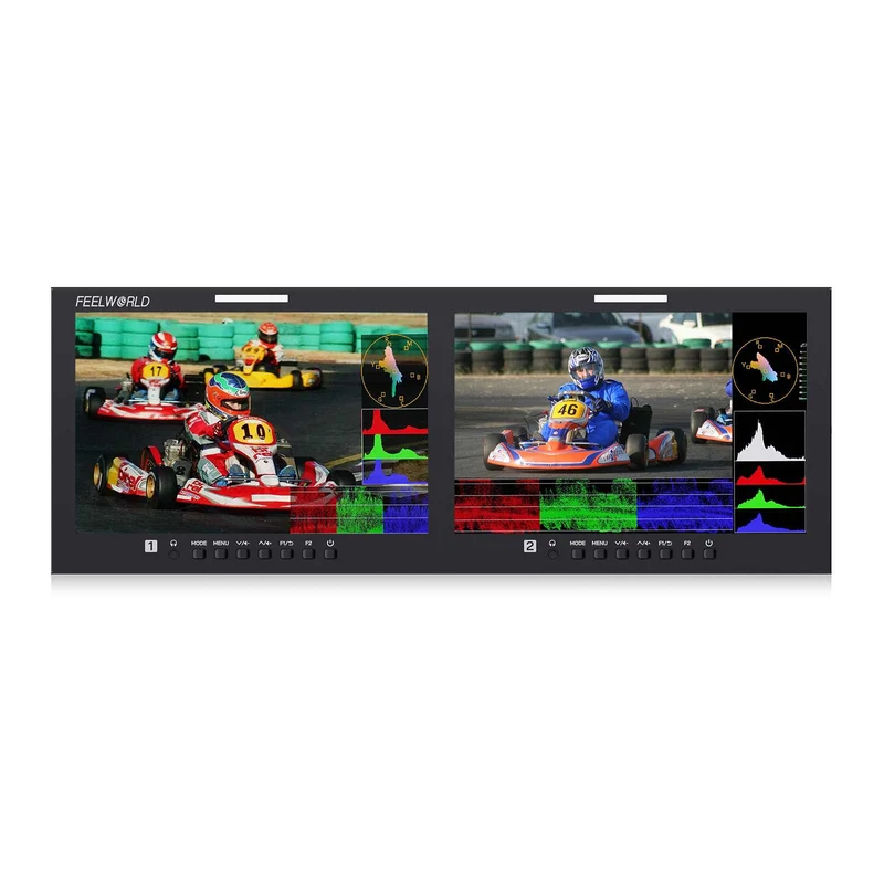 FEELWORLD D101 PLUS Monitor broadcast doppio da 10.1 pollici, montaggio a rack 4RU, 4K, HDMI, 3G, SDI, 1920x1200IPS