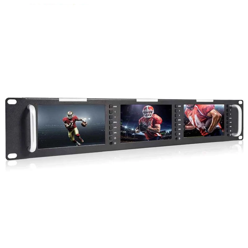 FEELWORLD T51 PLUS Monitor triplo da 5.5" 2RU per montaggio a rack Full HD, 3G-SDI, 4K HDMI, ingresso e uscita AV