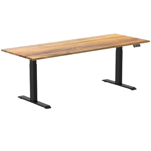 Desky Dual Hardwood Sit Stand Desk 200cm Teak Desktop and Matte Black Frame