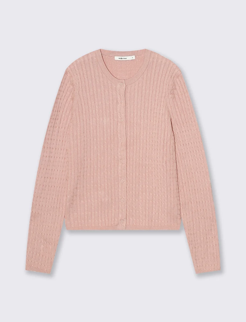 MAGLIA ML CARDIGAN TRECCE - Rosa antico