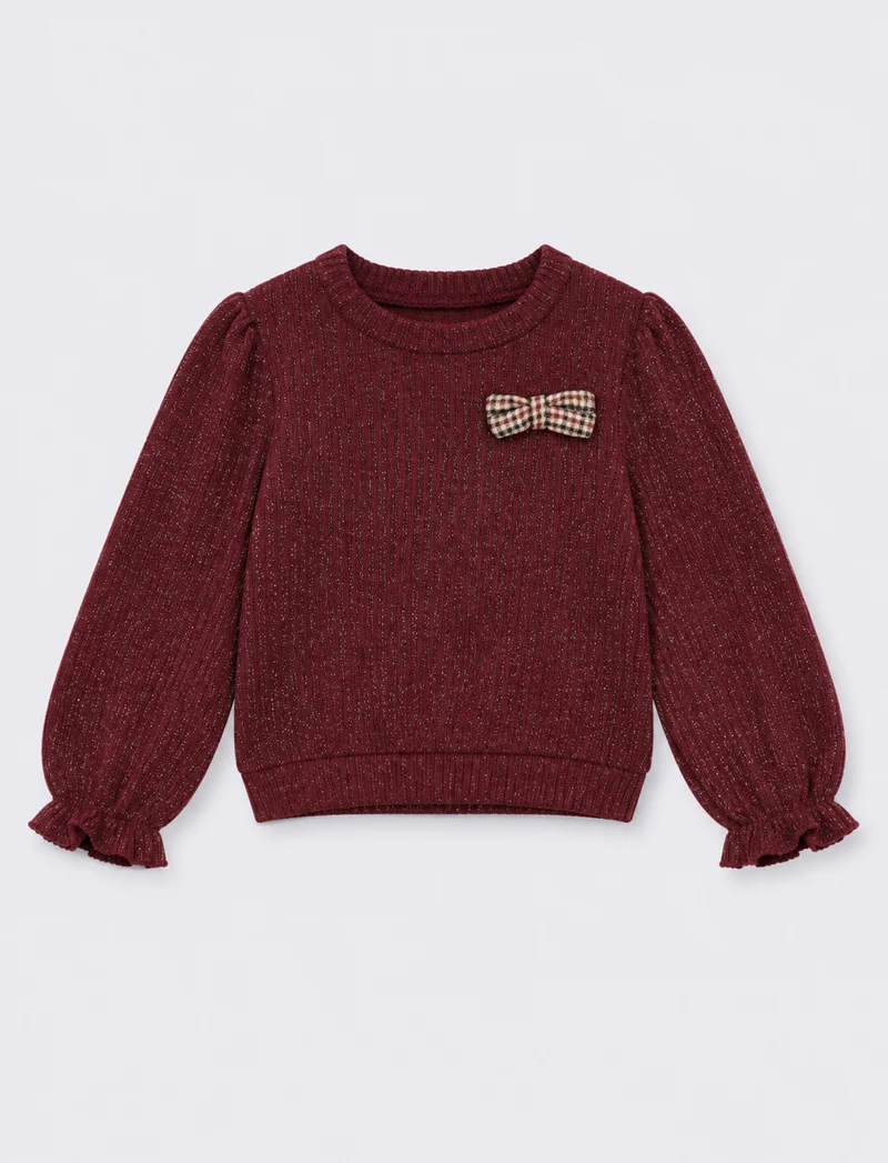 Maglia brillante con fiocchetto a quadretti - Bordeaux