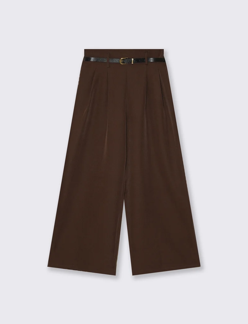 Pantaloni ampi con pences e cintura - Moro