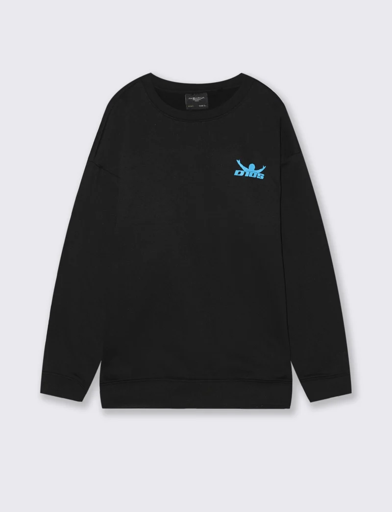 Felpa girocollo in misto cotone garzato relaxed fit. - Nero