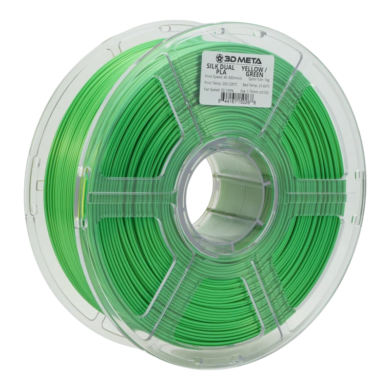 3D META Dual Silk PLA 3D Printing Filament - Yellow / Green