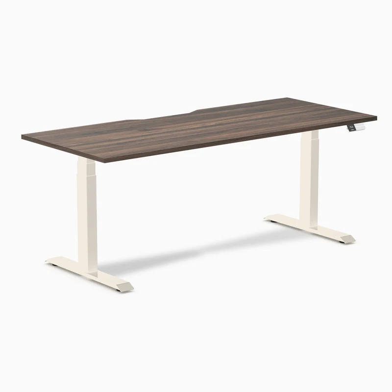 Desky Dual Scalloped Melamine Sit Stand Desk - Jarrah Legno / 1500x750mm / Wheat