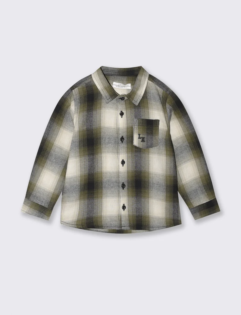 Camicia in flanella a quadri con ricamo - Verde
