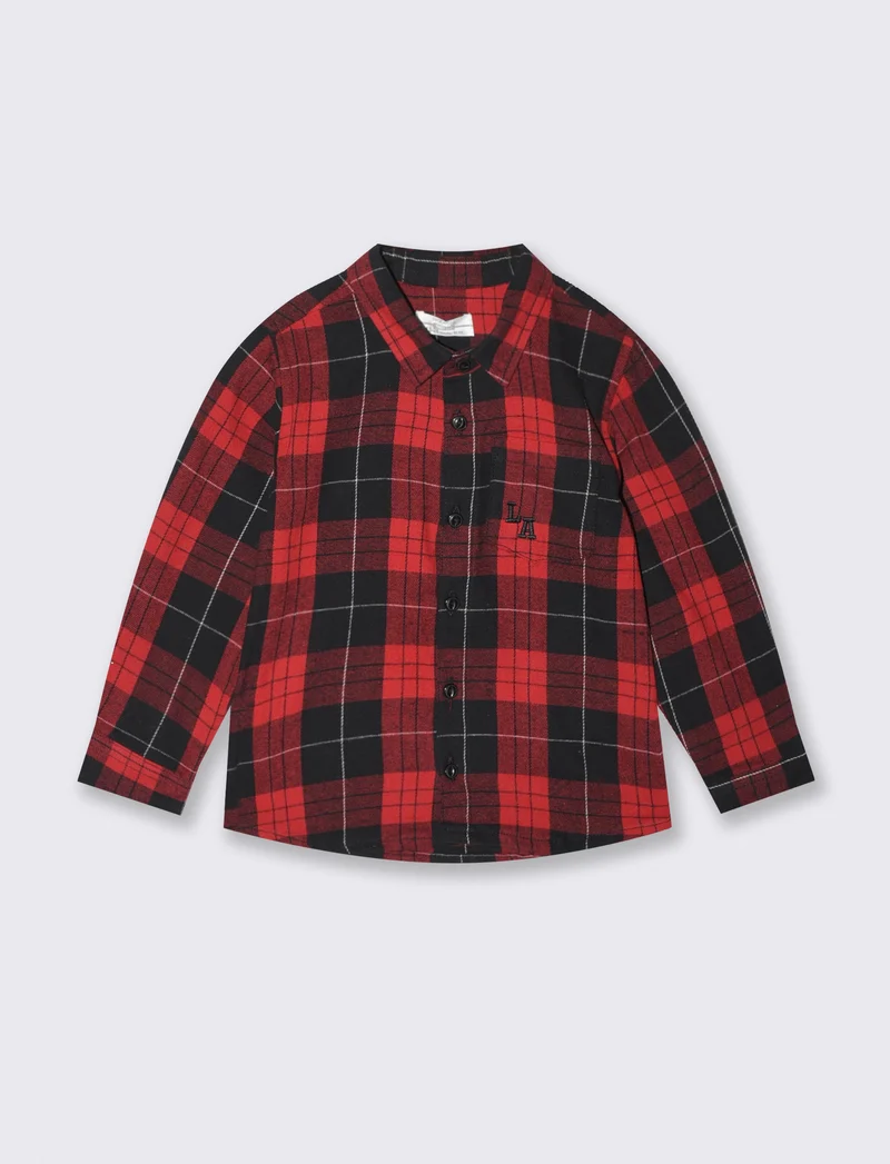 Camicia in flanella a quadri con ricamo - Rosso