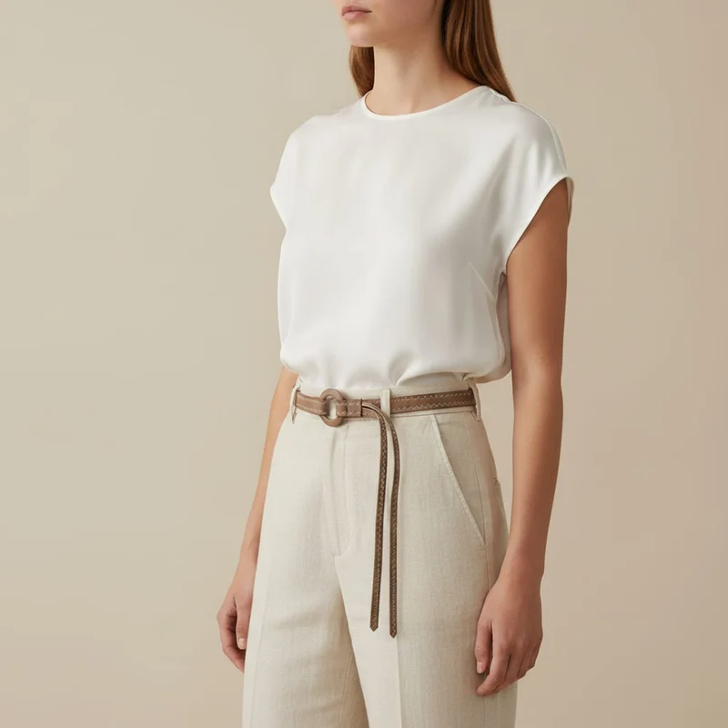 Cintura a fili con anelli rivestiti in finta pelle - Beige