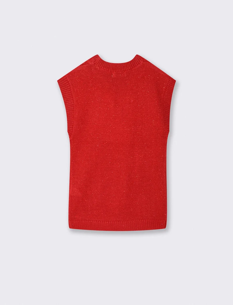 Abito giromanica in lurex caldo e trecce - Rosso
