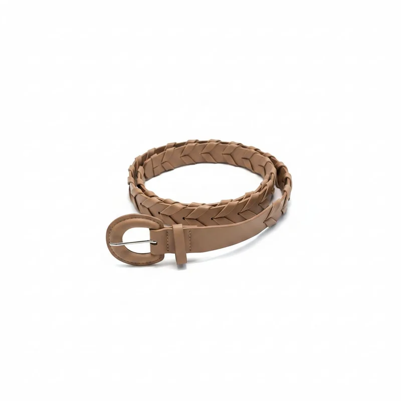 Cintura a intreccio con fibbia in finta pelle - Beige
