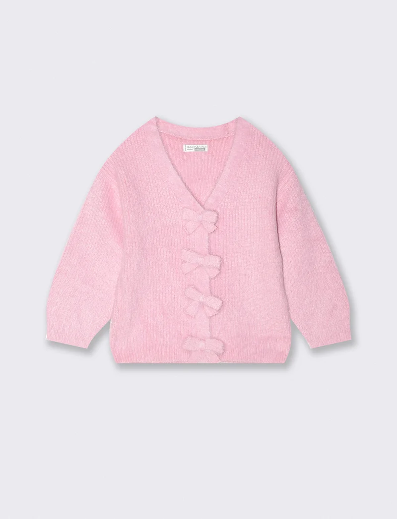 Cardigan morbido con bottoni brillanti - Rosa polvere