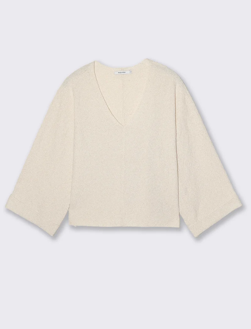 Pullover Manica a Kimono e Scollo V - Avorio