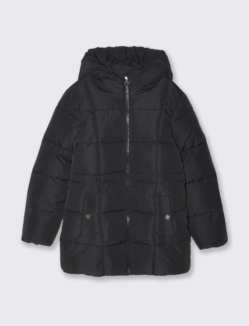 Giubbino lungo imbottito con cappuccio bambina - Nero