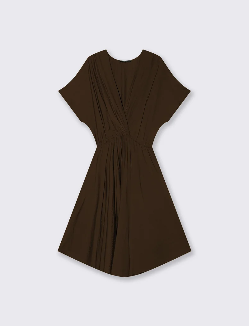 Abito corto scollo a v con arricciatura - Moro