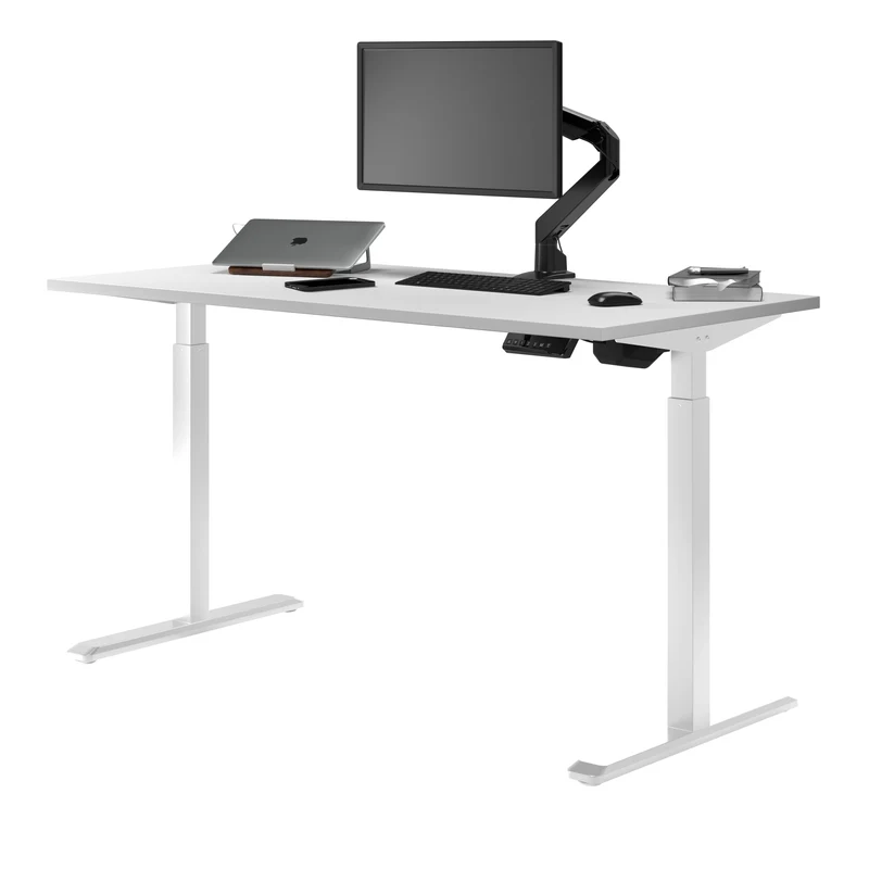 Desky Single Sit Stand Gaming Desk 150cm White Desktop and White Frame