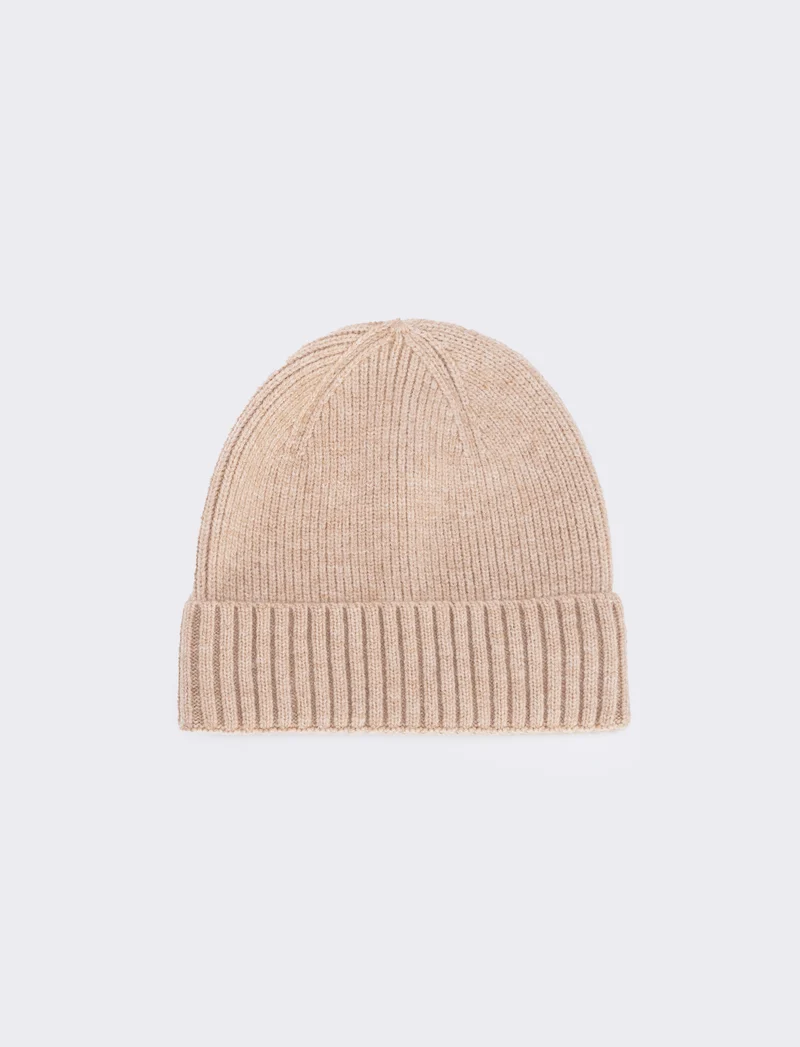 Cappello basic in maglia con risvolto - Beige