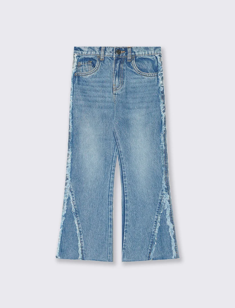 Jeans flare fit con frange laterali - Denim