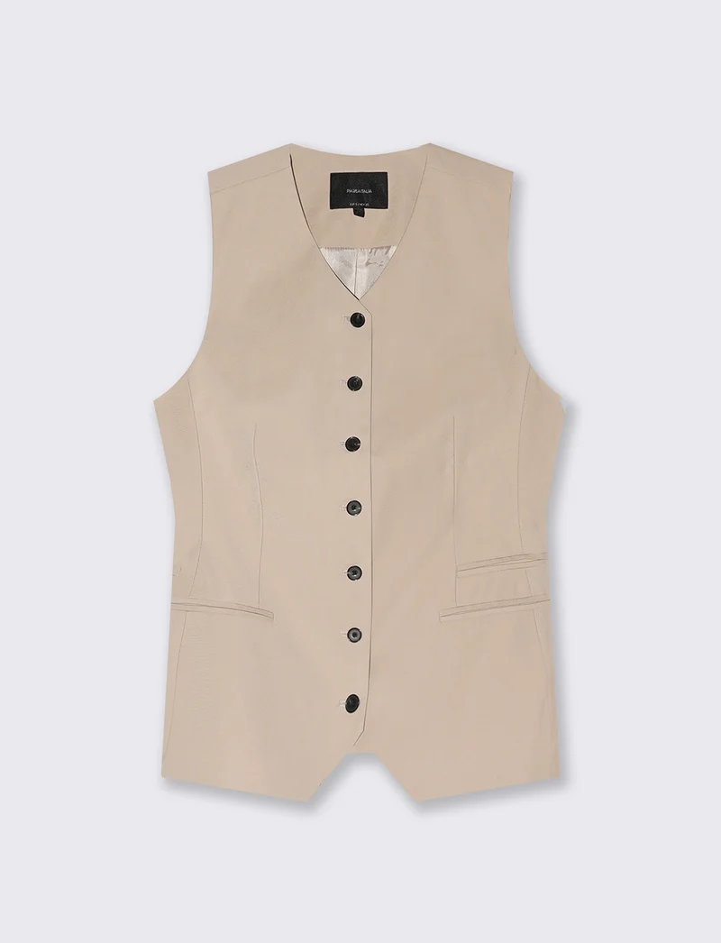 Gilet Lungo Foderato - Beige grano