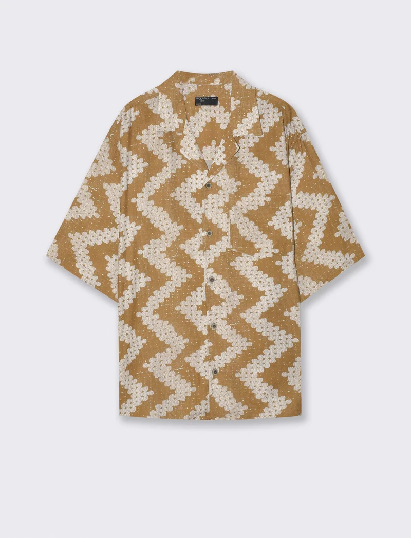 Camicia boxy fit in tessuto goffrato - Cammello