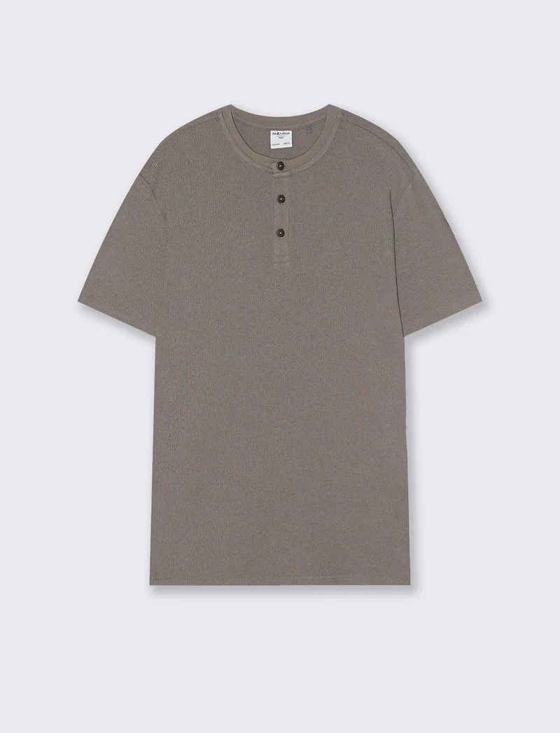 T-shirt Serafino in jacquard con colletto - Verde kaki