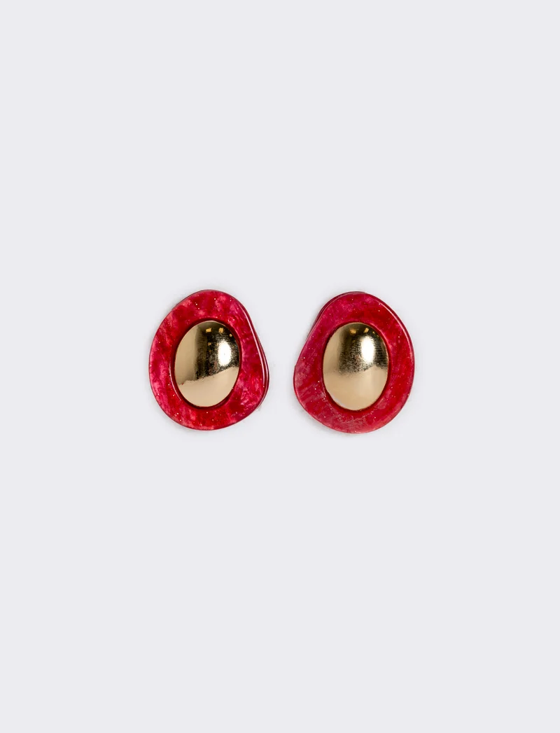 Orecchini bottone con clip - Fuxia