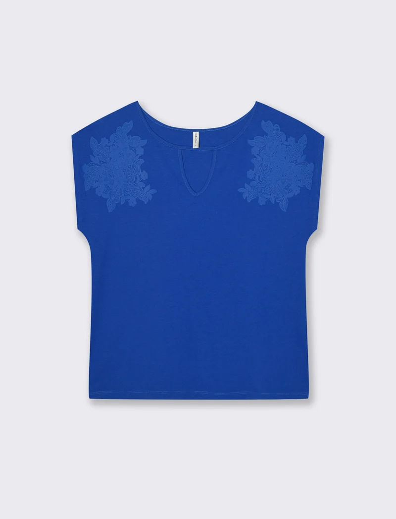 T-Shirt Manica Corta con Apertura al Collo - Blu royal