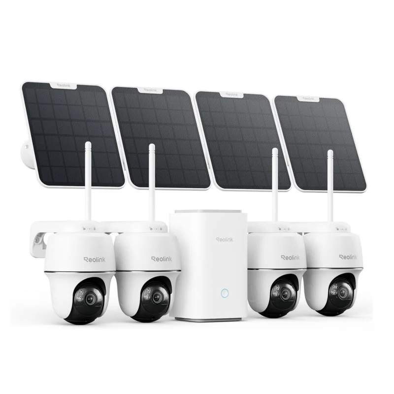Reolink 4K PT Wireless Security System Solar Wi-Fi Camera + Home Hub - 4 Pack