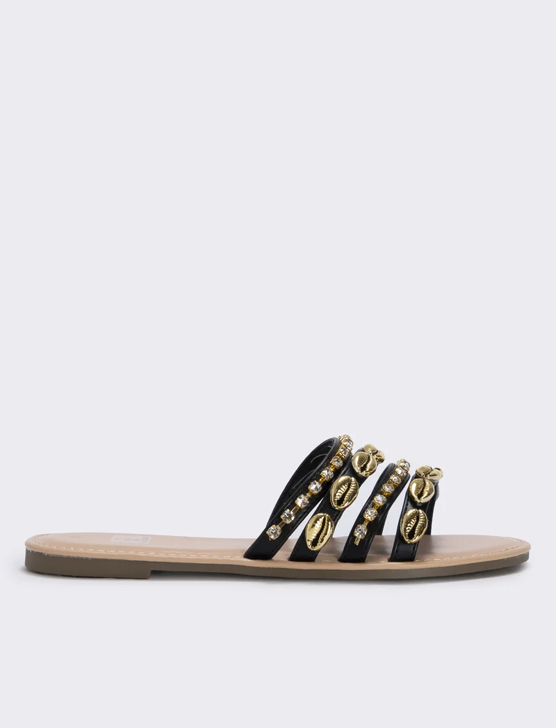 Mule marine da con conchiglie e strass - Nero