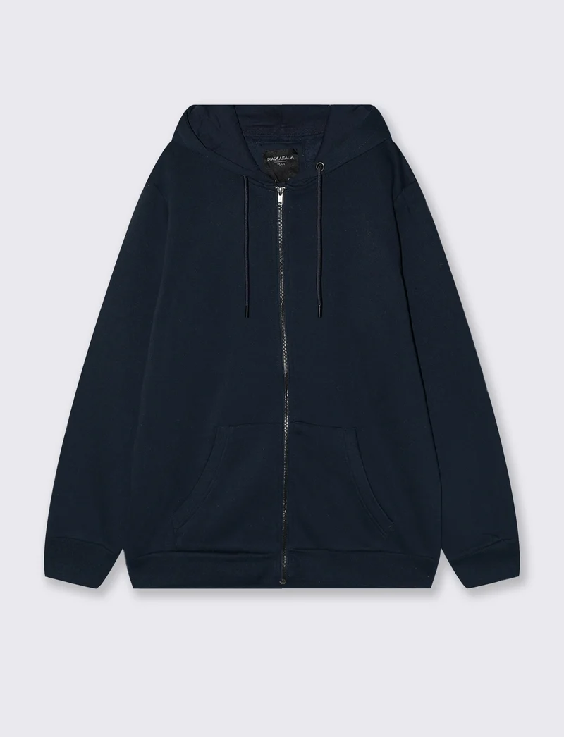Felpa Basic con Cappuccio e Cerniera - Blu