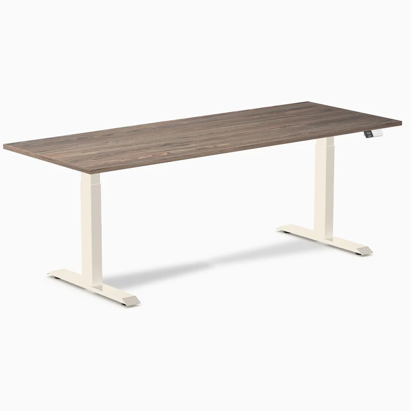 Desky Dual Melamine Sit Stand Desk 200cm Natural Walnut Desktop and Wheat Frame