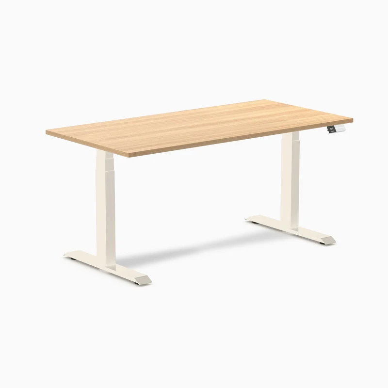 Desky Dual Melamine Sit Stand Desk 150cm Sublime Teak Desktop and Wheat Frame