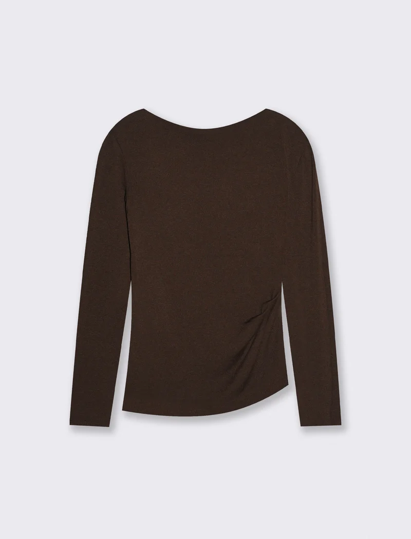 Tshirt manica lunga in maglia con scollo a barca - Moro