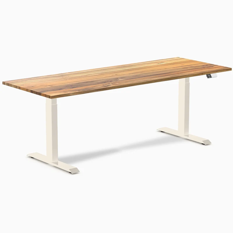 Desky Dual Hardwood Sit Stand Desk 200cm Teak Desktop and Wheat Frame