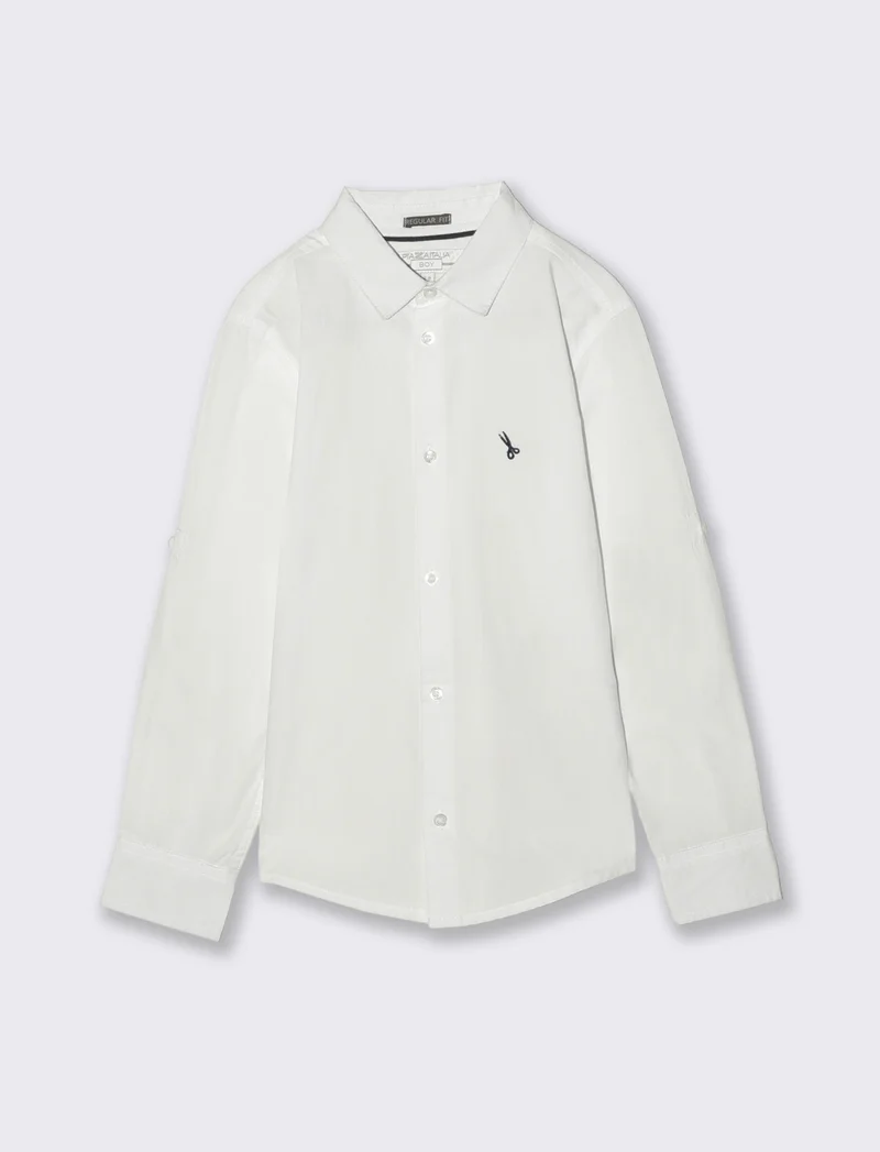 Camicia in cotone maniche lunghe ricamata - Bianco