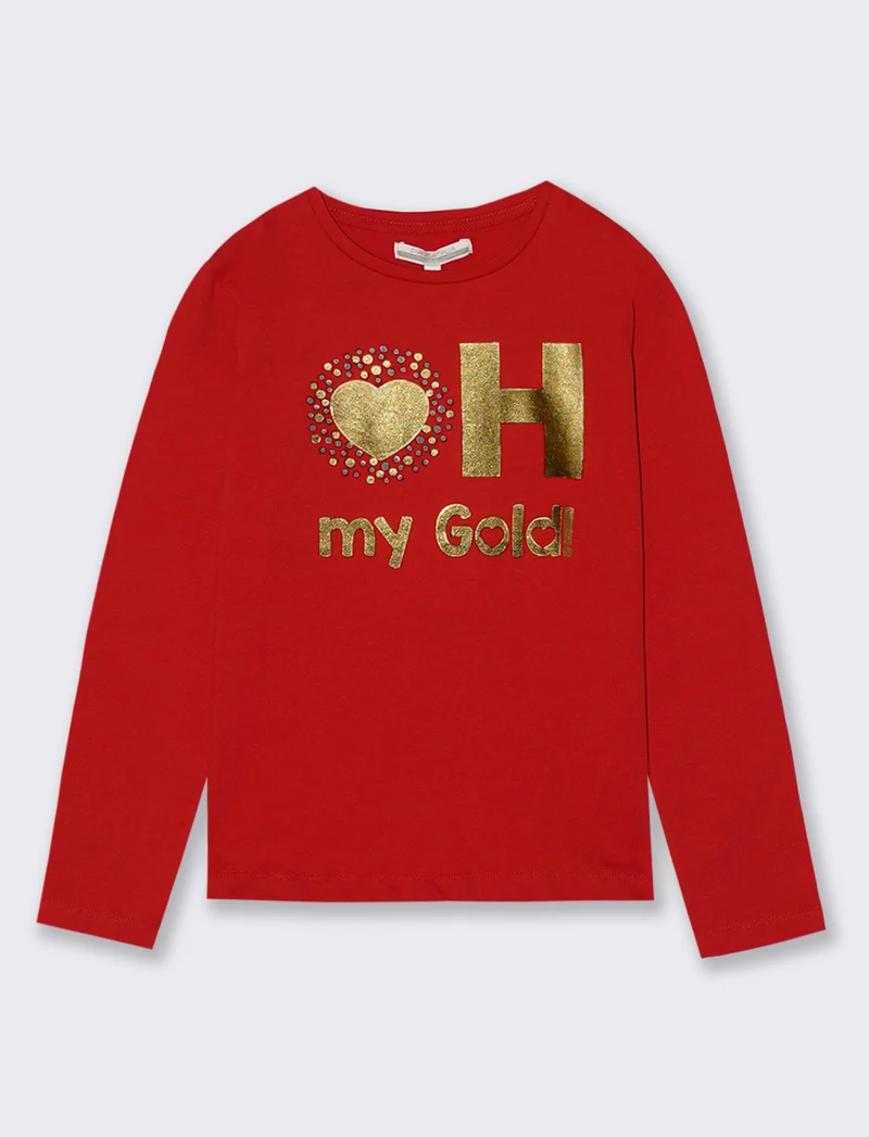 T- shirt manica lunga in cotone. - Rosso