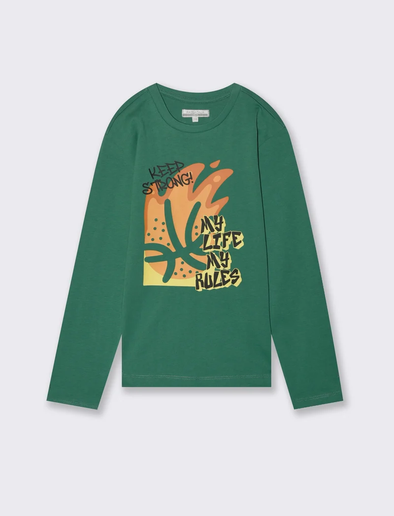 T-shirt in jersey con stampa. - Verde