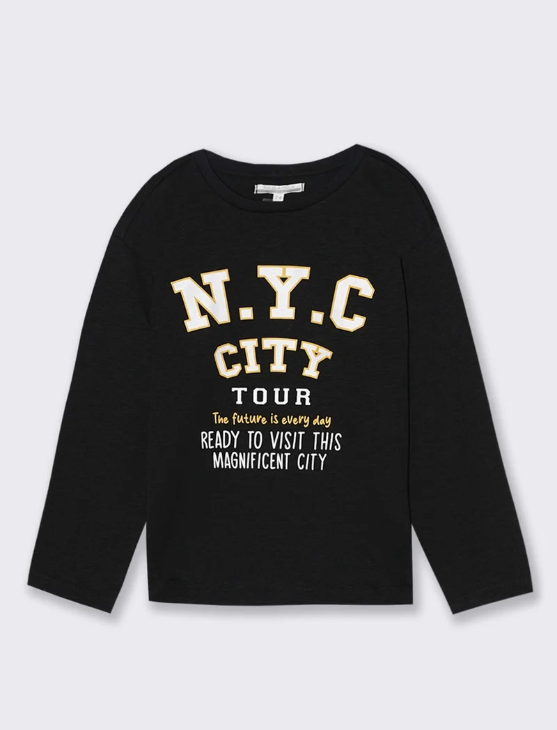 MAGLIA GIROCOLLO CON STAMPA - Nero