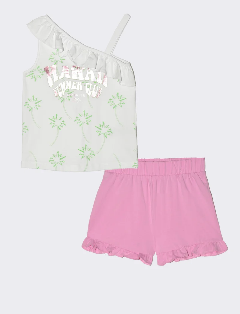 Completino in cotone elastico con frange da bambina - Rosa