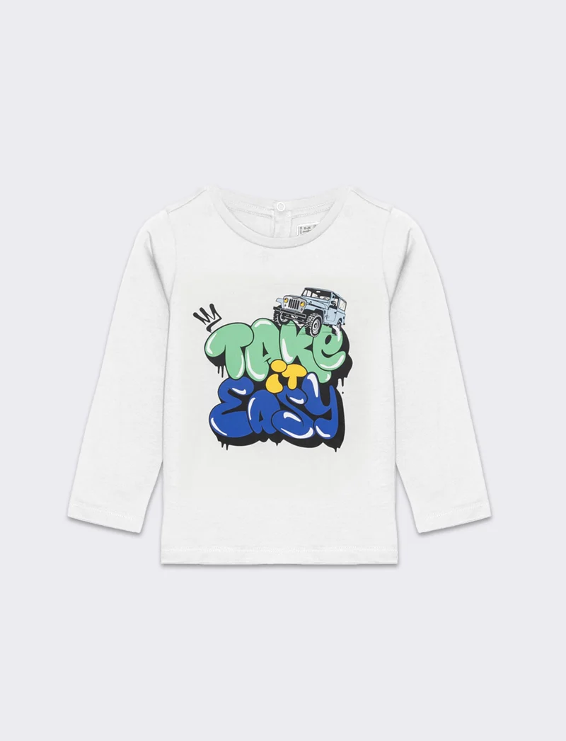 T-shirt manica lunga stampata da neonato - Bianco latte
