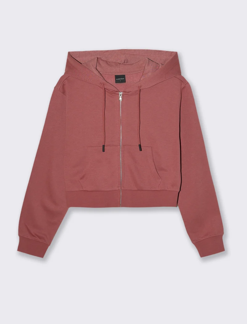 FELPA CROP CON CAPPUCCIO - Rosso mattone