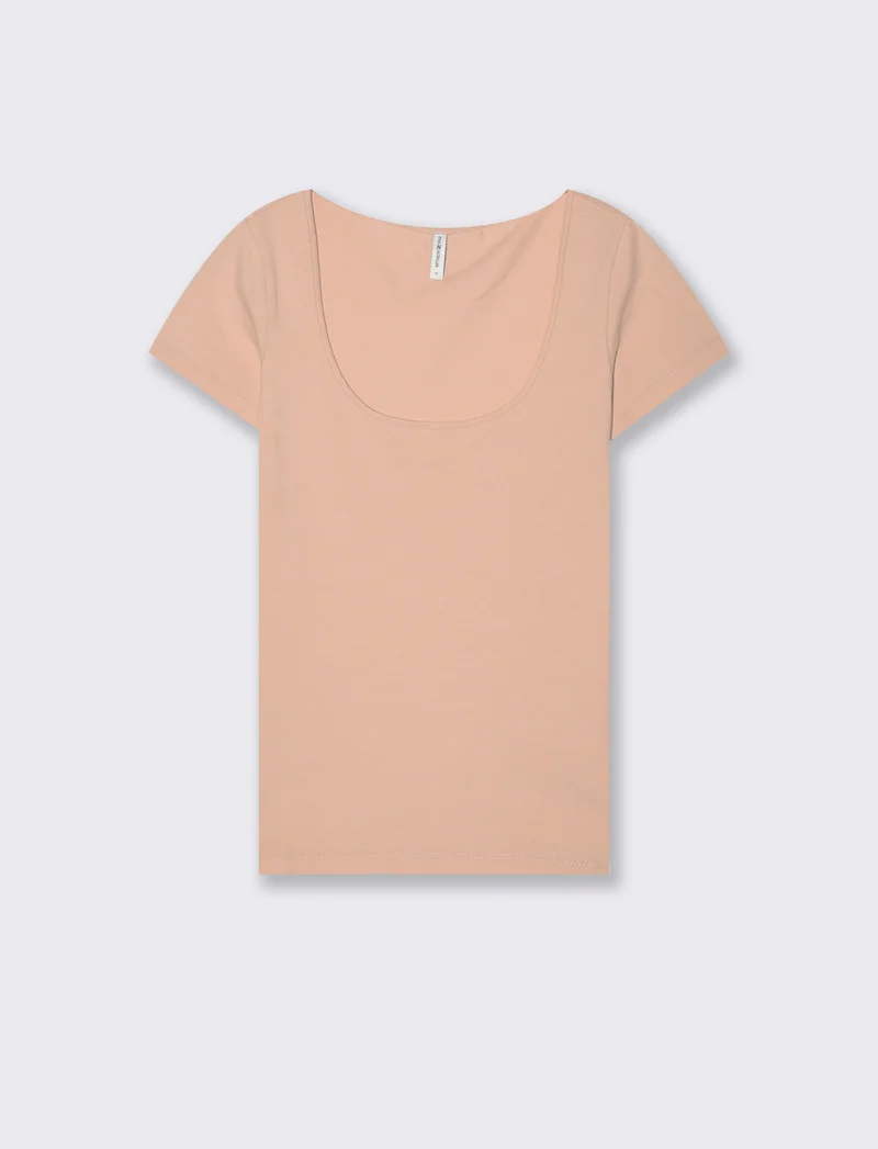 T-Shirt Basic con Scollo Quadrato - Rosa chiaro