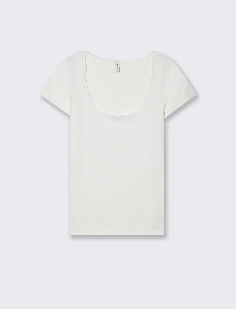 T-Shirt Basic con Scollo Quadrato - Bianco